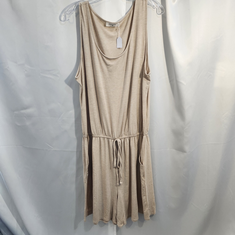 Zenana Outfitters Beige Sleeveless Drawstring Romper
